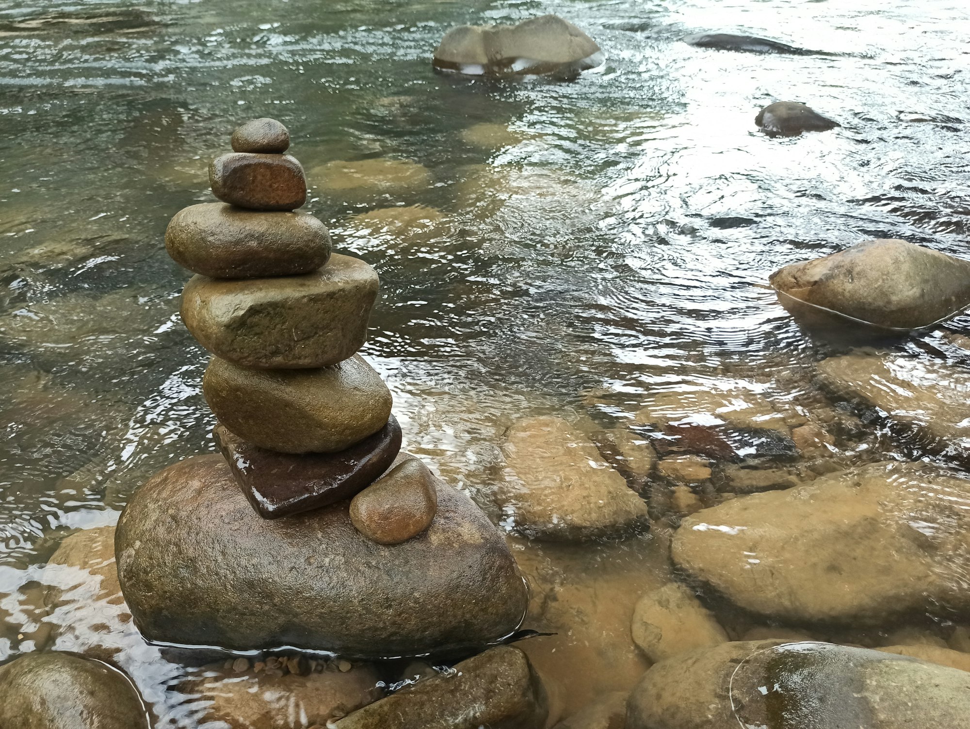 Zen stone at the river